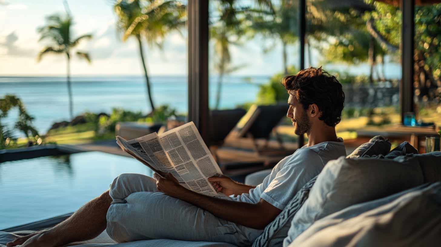 Intérieur d'une villa mauricienne ouverte sur le lagon