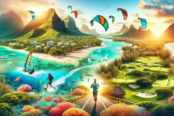 Montage d'illustration réunissant les sports nautiques pratiqués à l'île Maurice
