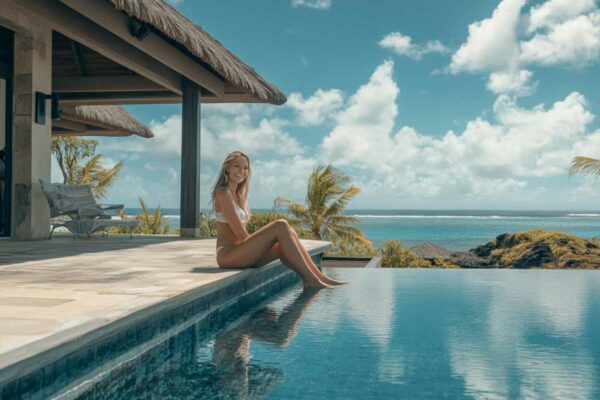 Villa avec piscine à débordement face au lagon à l'île Maurice
