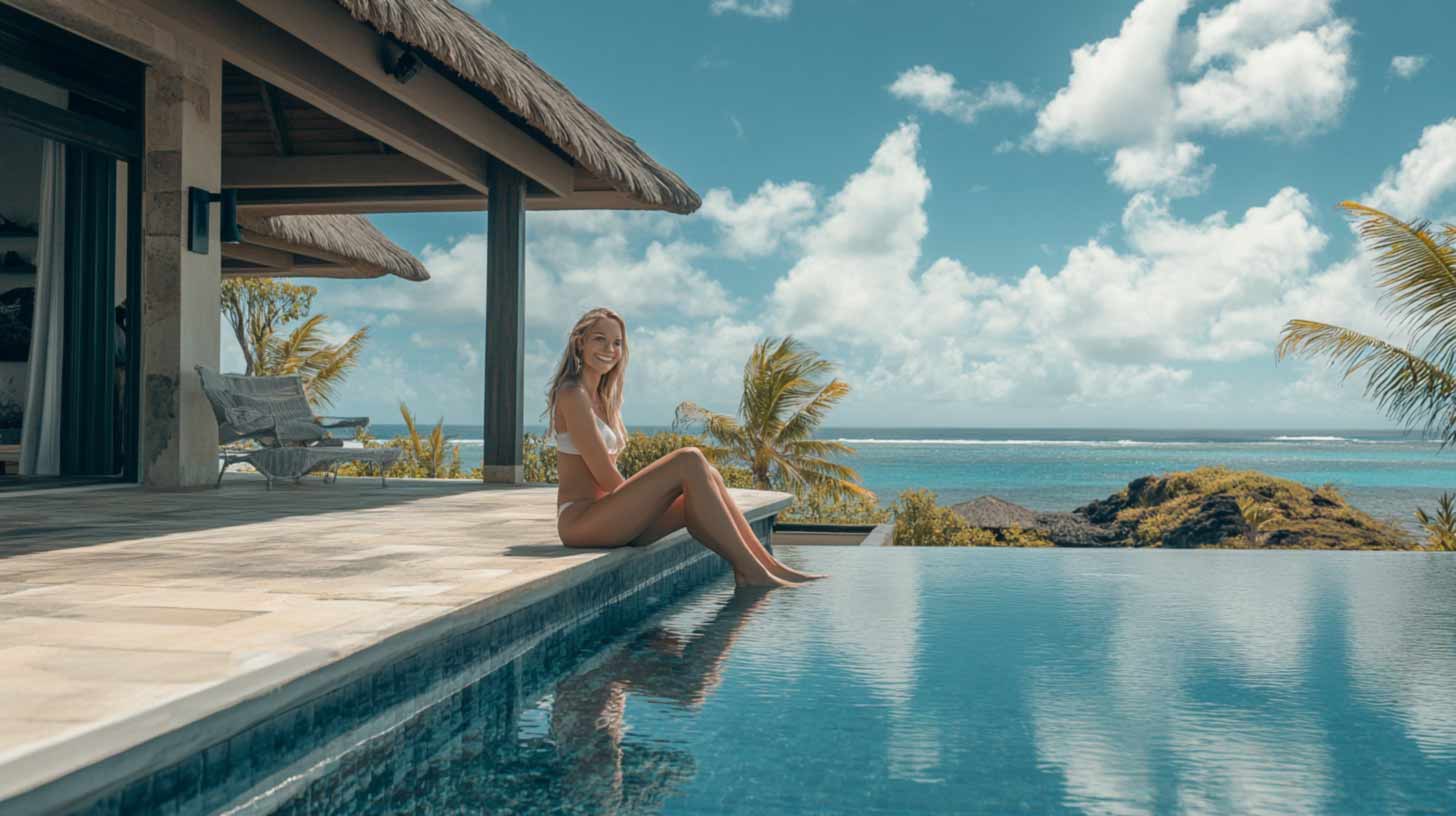 Villa avec piscine à débordement face au lagon à l'île Maurice